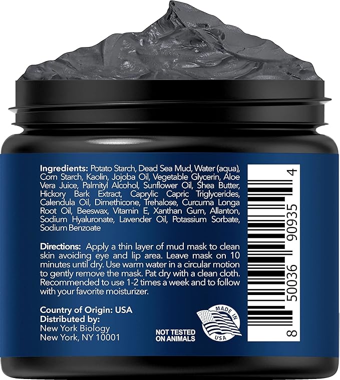 New York Biology Dead Sea Mud Mask for Face and Body | with Turmeric Oil | Spa Quality Pore Refiner for Oily Skin | Natural Skincare for Women & Men | Tighten Skin for A Healthier Complexion | 4 oz