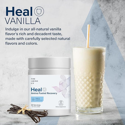The Amino CO. - Heal - Post Workout Recovery Drink with Pure Eaa Amino Acid Formula -Creatine Monohydrate Powder for Efficient Muscle Repair, Vegan, and Keto-Friendly with Vanilla Flavor - 10.58oz.