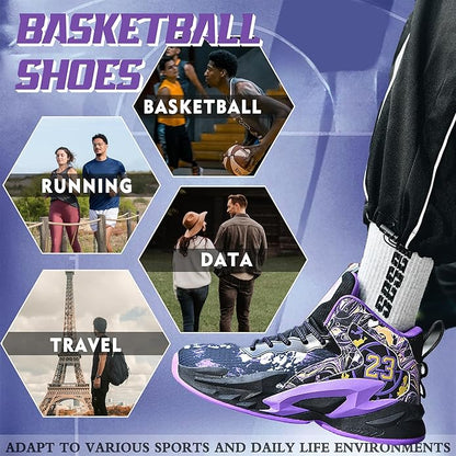 Men's Basketball Shoes Breathable Anti Slip Fashionable Graffiti Training Shoes Outdoor Shoes