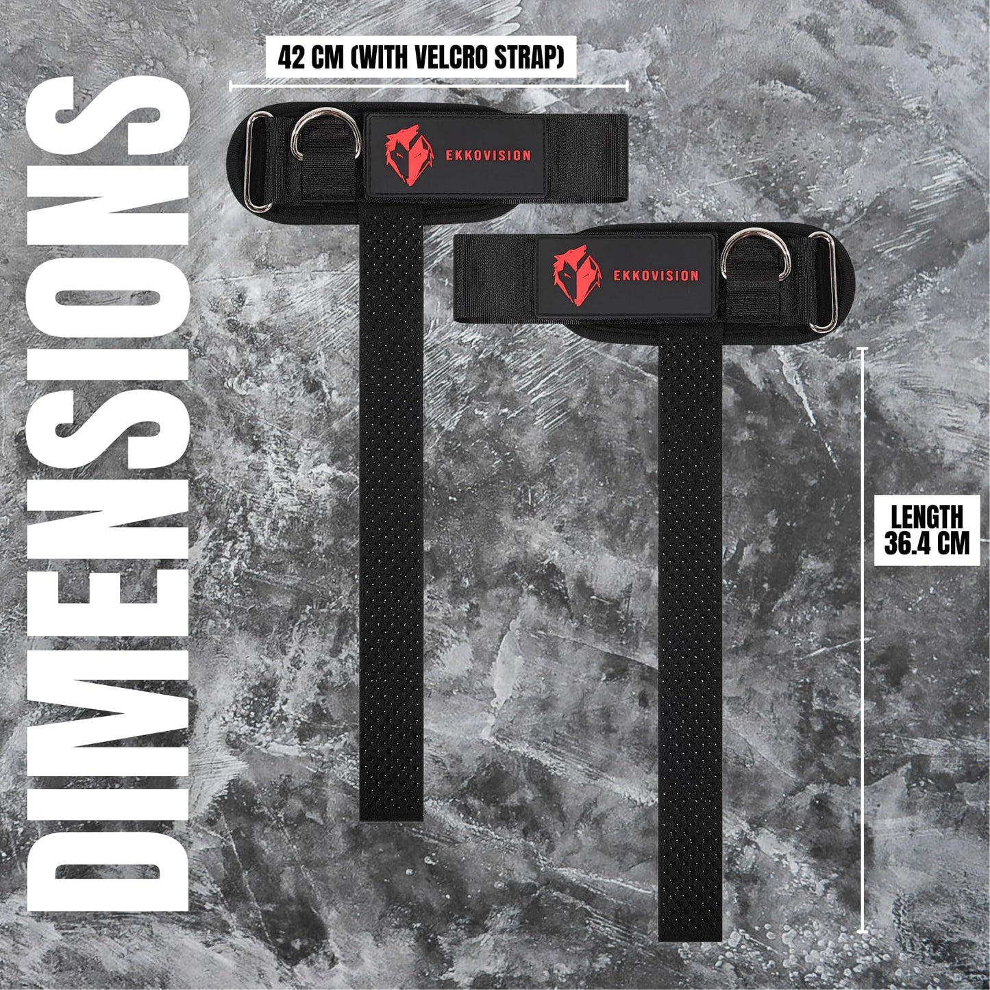 Ekkovision Weight Lifting Straps, Cuffed D Ring, Phase 3 Logo, Black