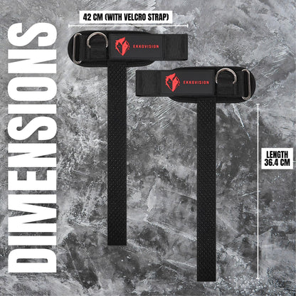 Ekkovision Weight Lifting Straps, Cuffed D Ring, Phase 3 Logo, Black