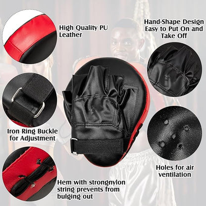 10 In1 Punching Mitts Kick Pad Set Taekwondo Pads Boxing Mitts Focus Pads Boxing Gloves Safety Head Guard Wrist Band for Kickboxing, Karate, Muay Thai, MMA Training