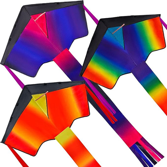 JOYIN 3 Packs Delta Multicolor Kite Warm and Cold Color Easy to Fly for Kids and Adults with 262.5