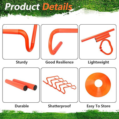 10 Pcs 6" Speed Agility Training Hurdles with 6 Marker Cone Durable Detachable Training Equipments Plyometric All Speed Hurdle for Athletes Soccer Basketball Football Practice