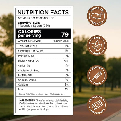 B.rad Superfuel - Grass Fed Whey Protein Isolate Boosted with Creatine | Farm-Fresh, Easy-to-Digest, Clean Ingredients | 2 Pounds | 100% USA Sourced | Cocoa Bean (Chocolate)