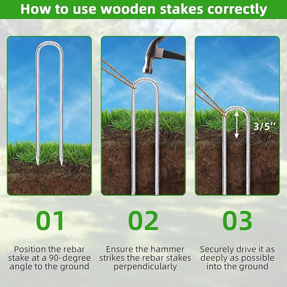 Trampoline Stakes Anchors High Wind 12inx6mm Galvanized U Hook 20pcs Rebar Stakes – Heavy Duty Ground Anchors for Trampoline,Yard & Inflatable,Landscape Metal Stakes for Outdoor Decorations