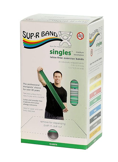 CanDo 10-6373 Sup-R Band, Latex-Free, 5' Singles, 30 Piece Dispenser, Green