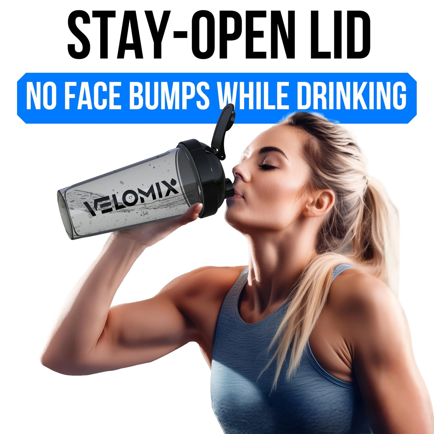 VELOMIX 2 Pack 28oz Protein Shaker Bottle for Protein Mixes, Black/Transpar