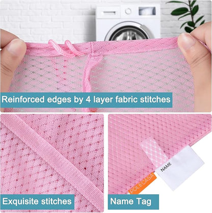 Polecasa Heavy Duty Diamond Large Mesh Laundry Bag with ID Tag and Locking Drawstring Closure - 24 x 36 inches - Laundry Hamper Liner, Washable Laundry Bags for Travel, Sports, Dorms (Pink)