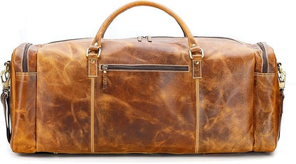 KomalC 28 inch Duffel Bag Travel Sports Overnight Weekend Leather Duffle Bag for Gym Sports Cabin Holdall bag (Distressed Tan)