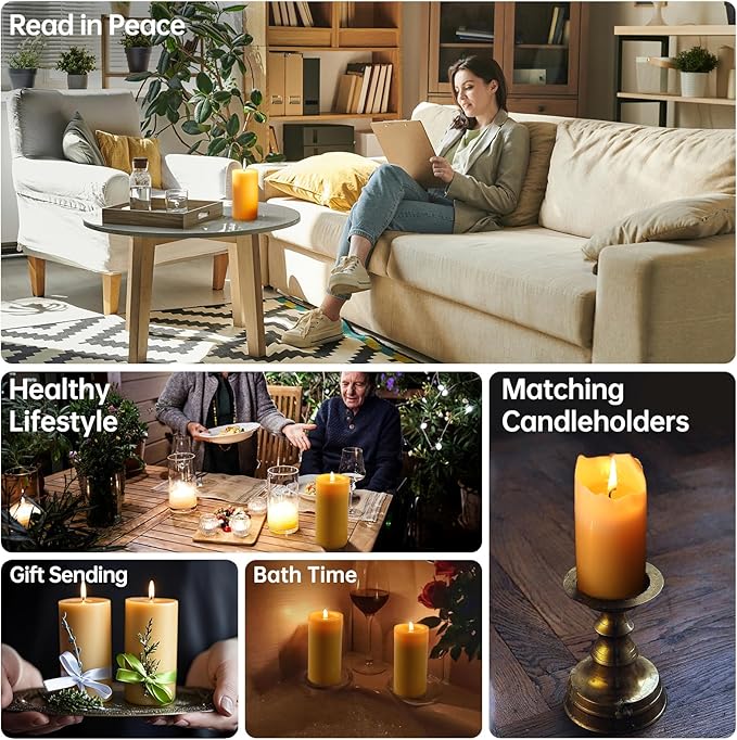Natural Beeswax Candles 4 Packs, Beeswax Pillar Candles with 140 Hours Burn Time, Organic Emergency Candle Long Burning for Home Room, Smokeless & Dripless, 2x4 inch