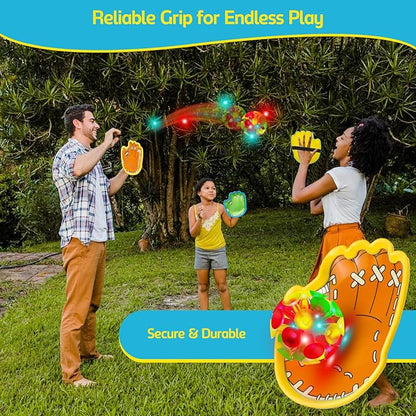 punkdog LED Toss and Catch Ball Game Set - 1 LED and 1 Regular Suction Cup Ball with 2 Easy-Grip Gloves - Beach Sports Toys for Kids - Outdoor Games for Backyard or Park - Christmas for Kids