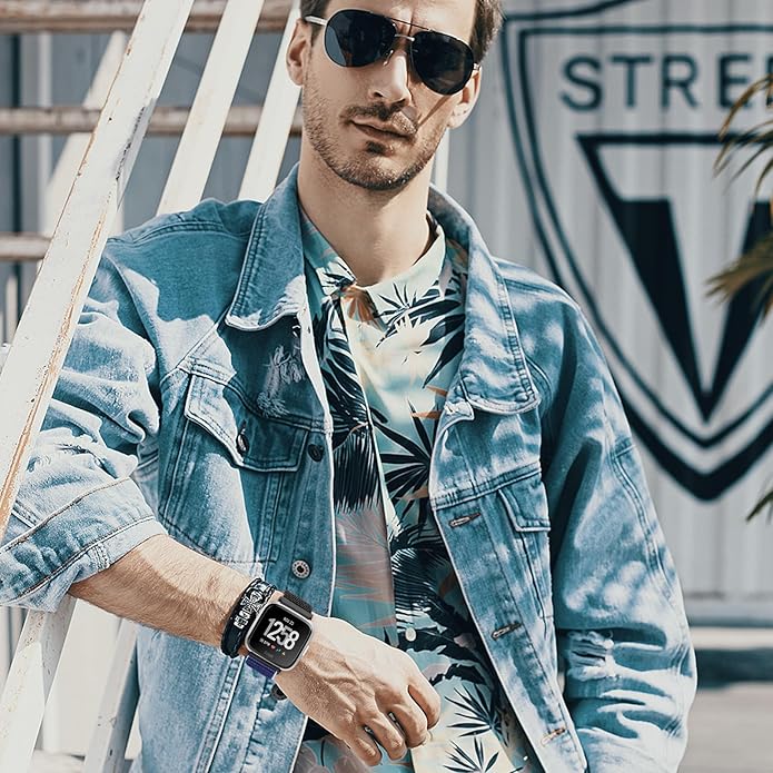 Tiptops 3 Pack Bands Compatible with Fitbit Versa 2/Fitbit Versa/Versa Lite/Versa SE for Women Men, Soft Nylon Sports Loop Replacement Wristband for Fitbit Versa 2 Straps