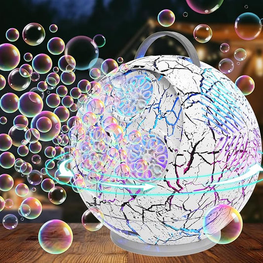 Bubble Machine for Kids Toddlers,45°/360° Rotatable Spherical Bubble Maker Toy with LED