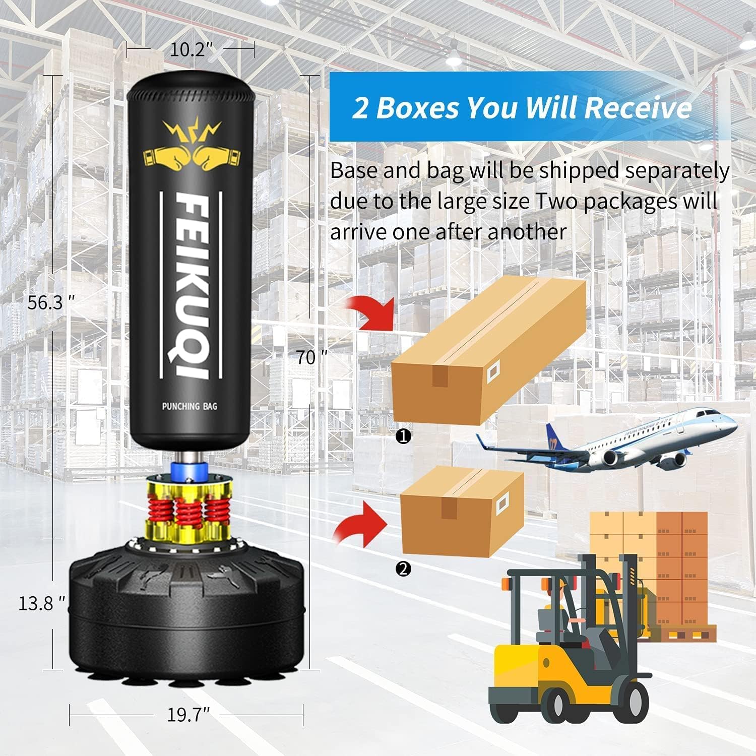 Standing Punching Bag for Adults, Feikuqi 205lbs Boxing Bag with Stand, Shock Absorber, Suction Cup