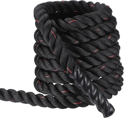 MECCANIXITY Battle Rope 30ft x 2 Inch Polyester Workout Rope Heavy Fitness Exercise Rope for Strength Training Home Gym Muscle Building, Black Red