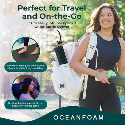 Oceanfoam Ripple Travel Foam Roller (11" x 3.35") Firm Mini Foam Roller for Physical Therapy, Deep Tissue Massage, Back Pain - High Density, Ergonomic Wave Textured - Yoga, Pilates, Exercise (Hunter)