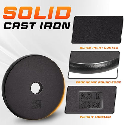 Yes4All Standard 1" Cast Iron Weight Plate - Ideal for Strength Training - Multiple Weight: 5LB to 25LB (Single & Set of 4)