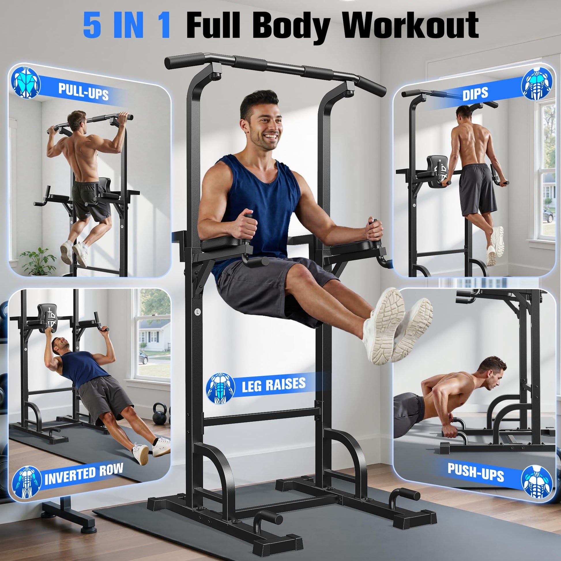 SPORTSROYALS Pull Up Power Tower Dip Station for Home Gym Workouts