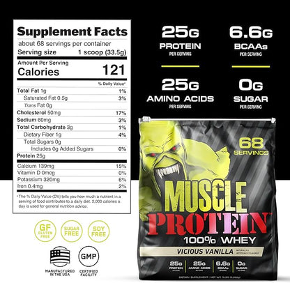 Muscle Protein Whey Powder [5 lbs/Pack of 1]??Cold Filtered, 25g Pure Protein, 6.6g BCAAs (Packaging May Vary) (5LB, Chocolate)