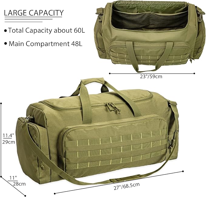 Super Quality 60L Large Duffel Travel Bag Luggage Foldable Bag Cargo Sport Gear Equipment Skiing Hardware Bag Heavy Duty& Durable(Dark Green)