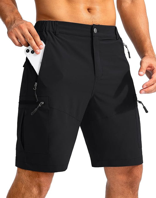 Pudolla Men's Hiking Cargo Shorts 9" Lightweight Outdoor Work Shorts for Men Travel Golf Camping