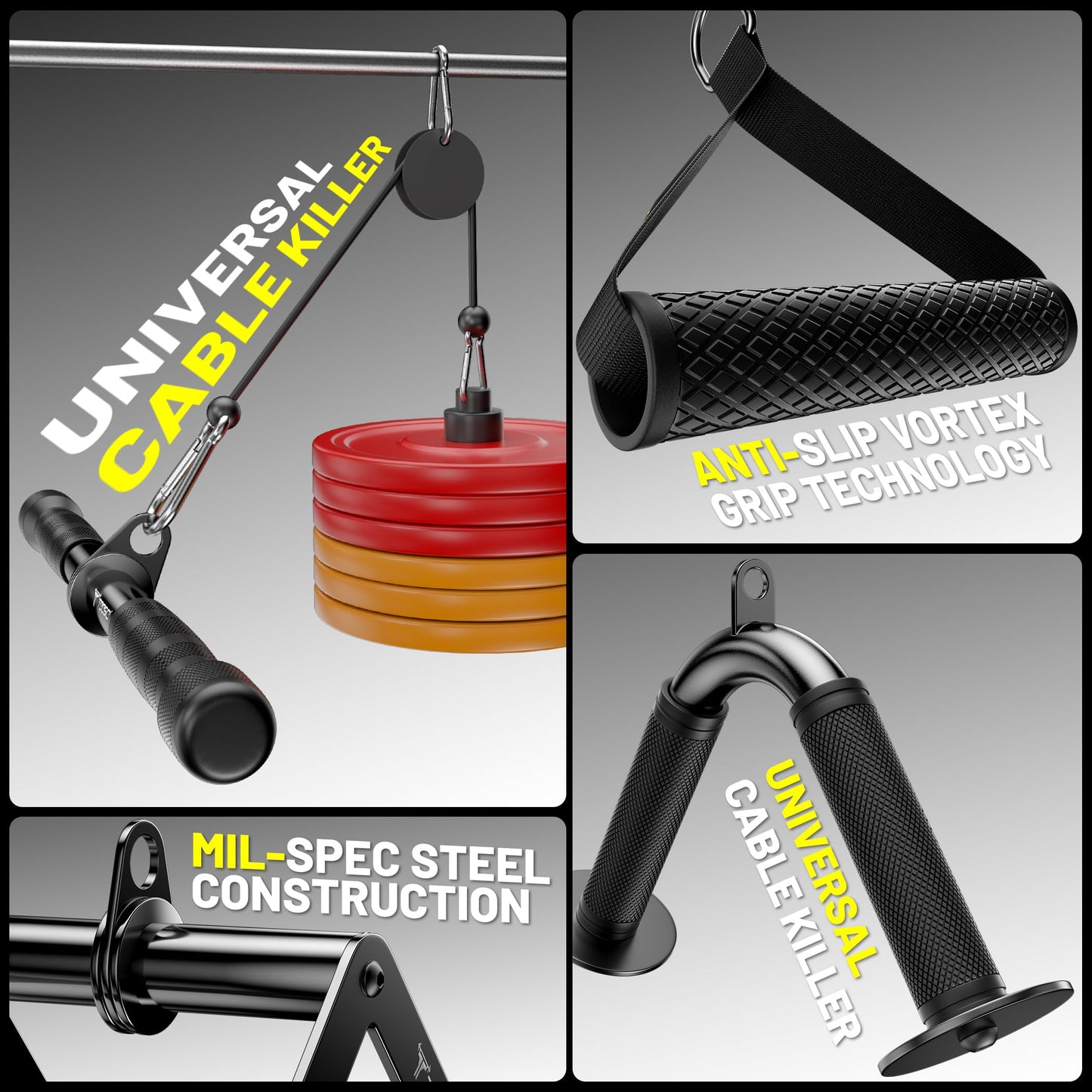 Toosci Cable Machine Attachment Set 7-Piece LAT Pulldown Tricep Rope