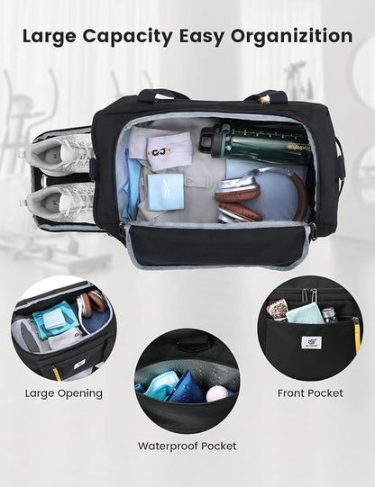 SKYSPER Gym Bag Men Women - 40L Sports Bag Duffle Backpack with Shoe Compartment Wet Pocket for Fitness,Sport,Travel & Workout(Black)