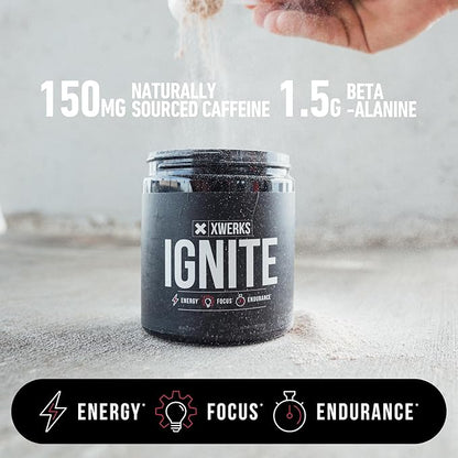Xwerks Ignite Blue Razz Pre Workout Powder, Natural Keto Pre Workout for Women and Men with Explosive Energy, Gluten Free Blend for Endurance and Stamina, 150mg Caffeine, 30 Servings