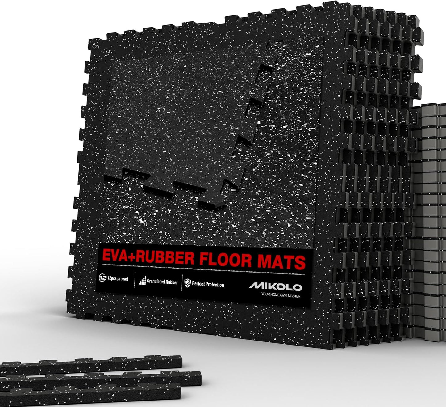 Mikolo 0.56 Inch Thick Gym Flooring for Home Gym, 12 Tiles Exercise Equipment Mats with EVA Foam