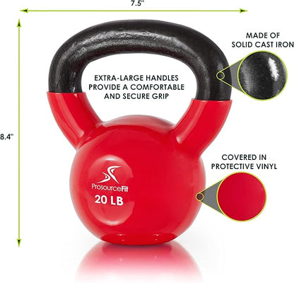 ProsourceFit Vinyl Coated Cast Iron Kettlebells for Full Body Fitness Workouts