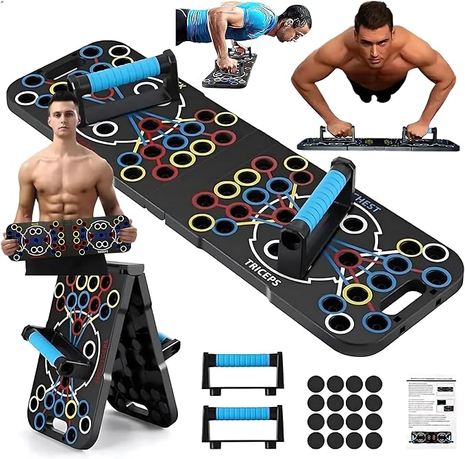 Push Up Board, Portable 25-In-1 Push up Board for Men, | Pilates Bar & Fitness Accessories with Resistance Bands & Ab Roller Wheel, Professional Strength Training Equipment For Man and Women
