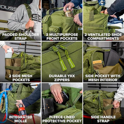 Serious Steel Fitness Heavy Duty 1000D Nylon Duffel Gym Bag (Green - Big Bud)