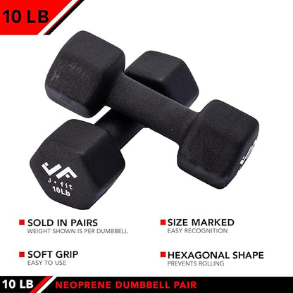 JFIT Dumbbell Pairs or Sets – Neoprene & Vinyl Coated Hand Weights for Home Gym, Strength Training, Aerobics, Cardio Exercise and Fitness