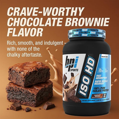 BPI Sports ISO HD Isolate Protein Powder ??100% Whey Isolate, Protein Powder for Muscle Gain - Chocolate Brownie - 1.6 Lb - 23 Servings