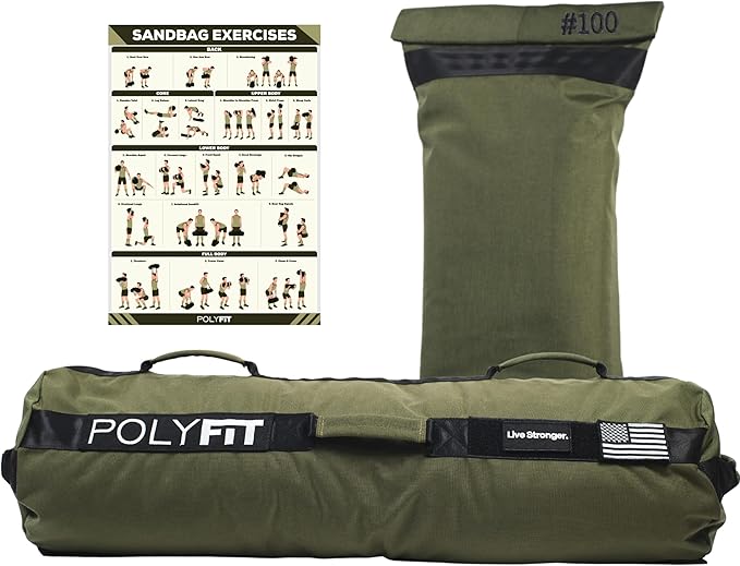 Polyfit Sandbag Pro - Workout Sandbag with Triple Closure Filler Bag and Reinforced Nylon Webbing - Sand Not Included - Multiple Colors & Sizes