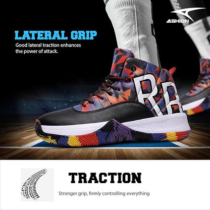 ASHION Mens Basketball Shoes High Top Streetball Lightweight Outdoor Sneakers Cushioning Shoes for Sport Athletic Fitness