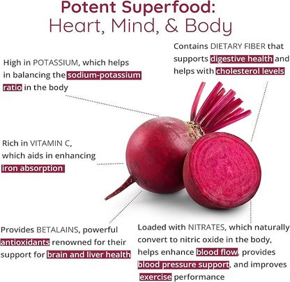 Organic Beet Root Capsules [1,300mg Superfood] ??Blood Pressure Support, Nitric Oxide Supplements for Men & Women, Flow & Circulation | Beetroot Powder, Antioxidant, Brain Food | Vegan, 60 Ct