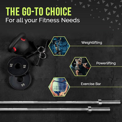 Olympic Training Barbell (6FT) (15 Pound Weight) (300 LBS Capacity), Home Gym Fitness Equipment, Strength Training Workout Bar, Weight bar for Squats, Deadlift, Weightlifting, Bench Press