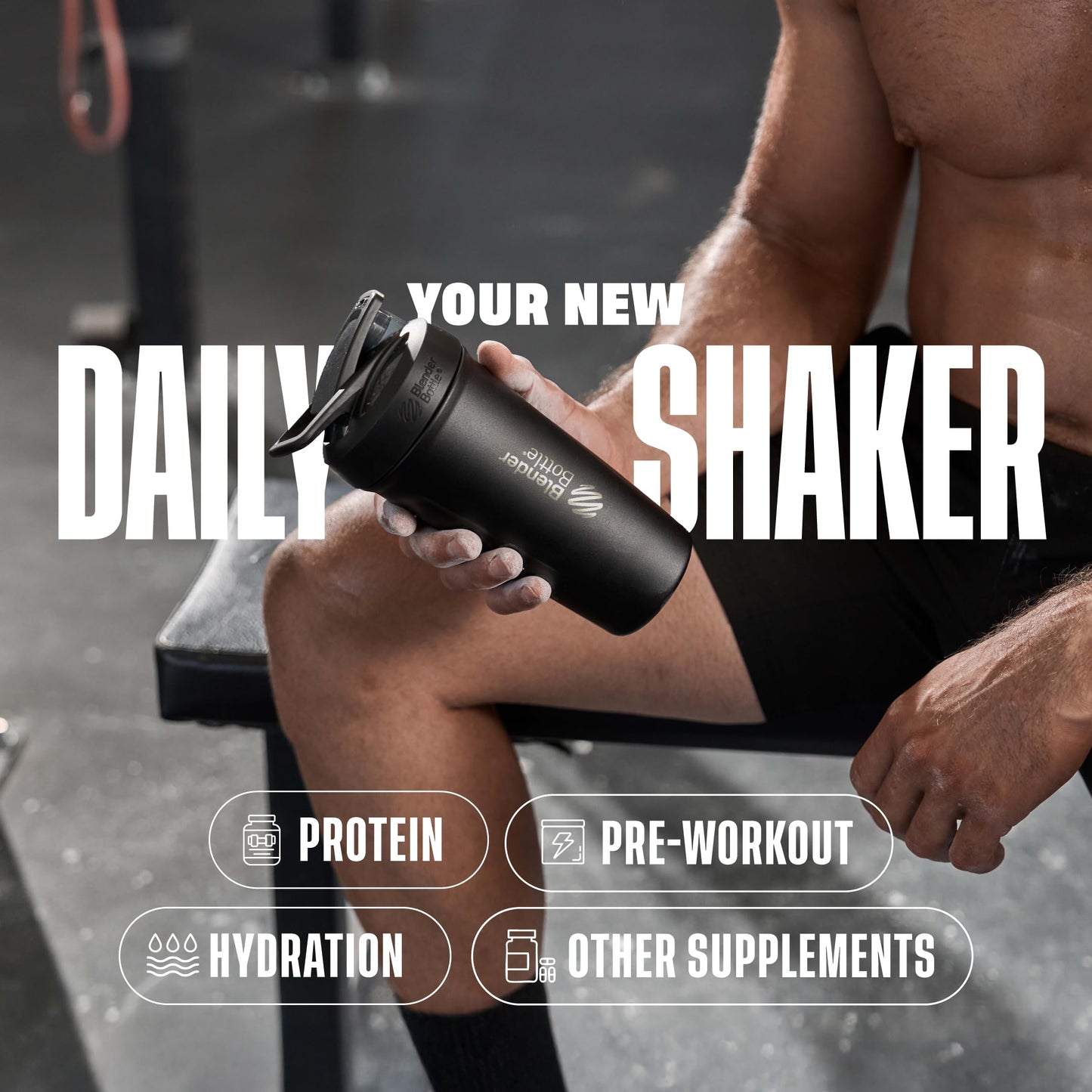 BlenderBottle Sport Flip Stainless Steel Shaker Bottle 24 oz White