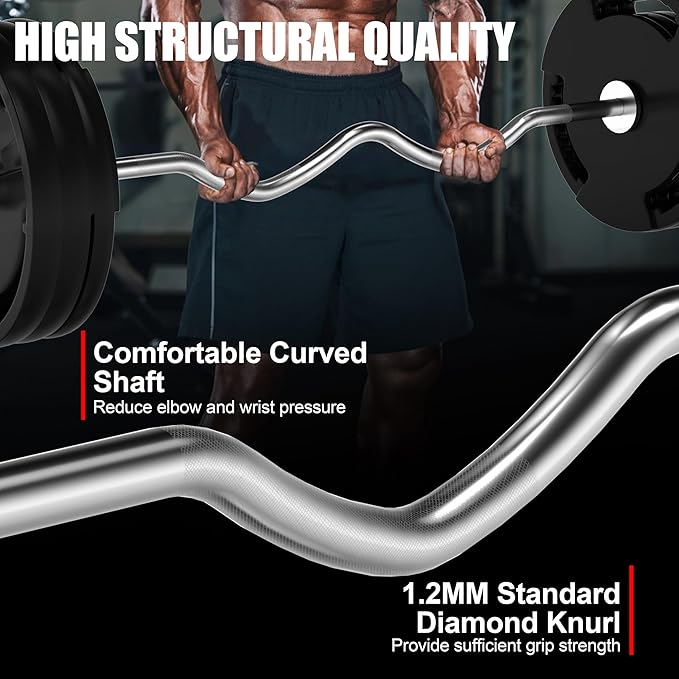 4ft Olympic Barbell - 2 Inch Weight Lifting Bars for Strength Training, Deadlift, Bench Press, Squat, Bicep Curls, Overhead Press - 500lbs Capacity w/Spring Collars