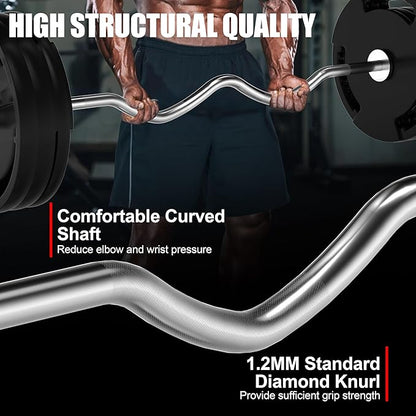 4ft Olympic Barbell - 2 Inch Weight Lifting Bars for Strength Training, Deadlift, Bench Press, Squat, Bicep Curls, Overhead Press - 500lbs Capacity w/Spring Collars