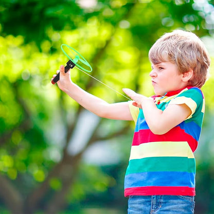 48 Pcs Flying Saucer Flying Disc Toy Helicopter Toy Disco Flyers Include 16 String Launchers and 32 Flying Saucer for Kids Outdoor Games Birthday Favors, Random Colors