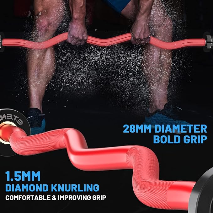 47" Olympic EZ Curl Bar 500-lbs Capacity Steel Barbell Suitable for 2" Weight Plates, 2-Inch Curl Bar for Weight Lifting,Hip Thrusts,Squat,Biceps-Home Gym Weight Bar