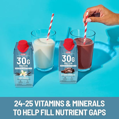 SlimFast Essentials 30g Vanilla Protein Shake, Protein Shakes Ready to Drink, Muscle Support, 1g Sugar, 24 Vitamins and Minerals, 1g Net Carbs, Very Vanilla, 12 Count