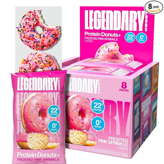 Legendary Foods 22gr Protein Donuts - Frosted Pink Sprinkle 8x (2 Donuts per Pack), High Protein