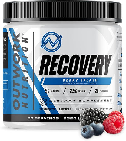 Outwork Nutrition Post Workout Recovery Powder - Creatine Monohydrate, KSM-66 Ashwagandha & Tart Cherry - Speeds Recovery, Eases Soreness - Creatine Powder for Men & Women, Berry Splash, 240 Gr