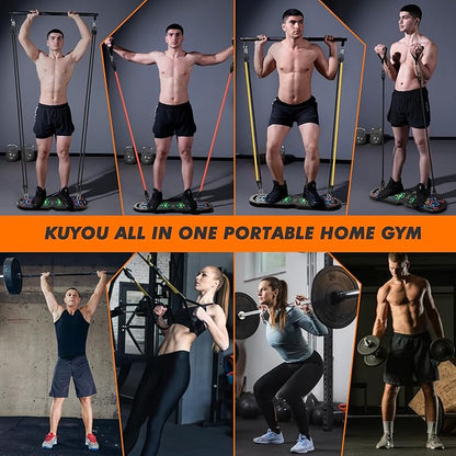 Portable Home Gym Workout Equipment, Push Up Board, Pilates Bar & Fitness Accessories with Resistance Bands for Upper Body Strength Training Full Body Workout at Home