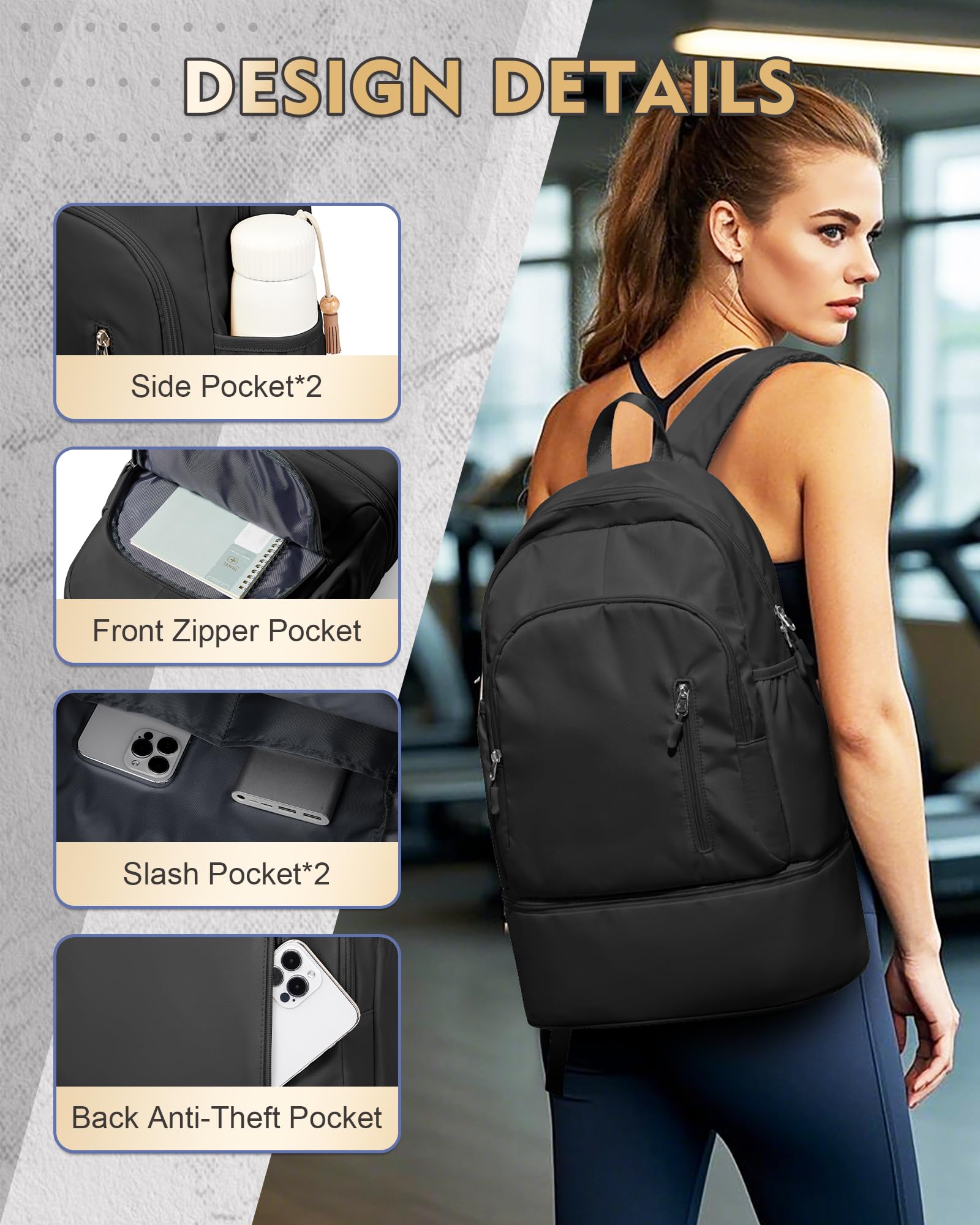 VENATIN Gym Backpack for Women Men,Cheer bag,Lightweight Gym Bag with Shoe Compartment, Waterproof