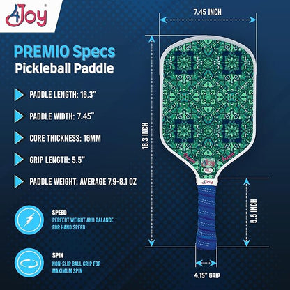 4Joy Pickleball Paddle Premio Series - Thermoformed Premium T700 Carbon Fiber Pickleball Paddless - Professional Pickleball Rackets for Women & Men - 16mm Honeycomb Core - USAP Approved